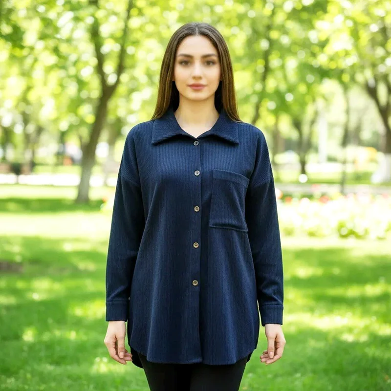 مانتو مخمل سایز مدیوم سرمه ای کد 244