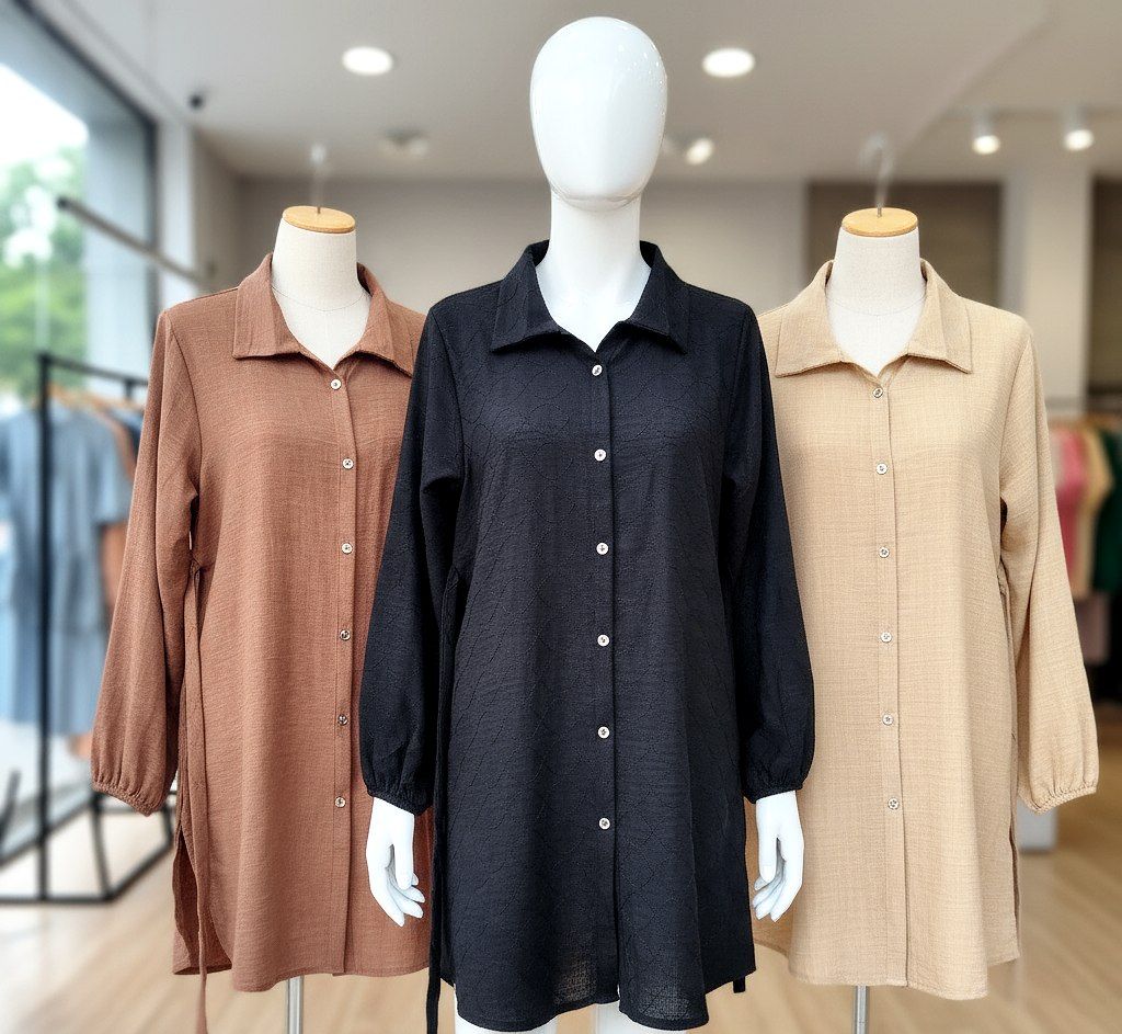 تونیک یقه گرد جلو بسته شانتون نخ